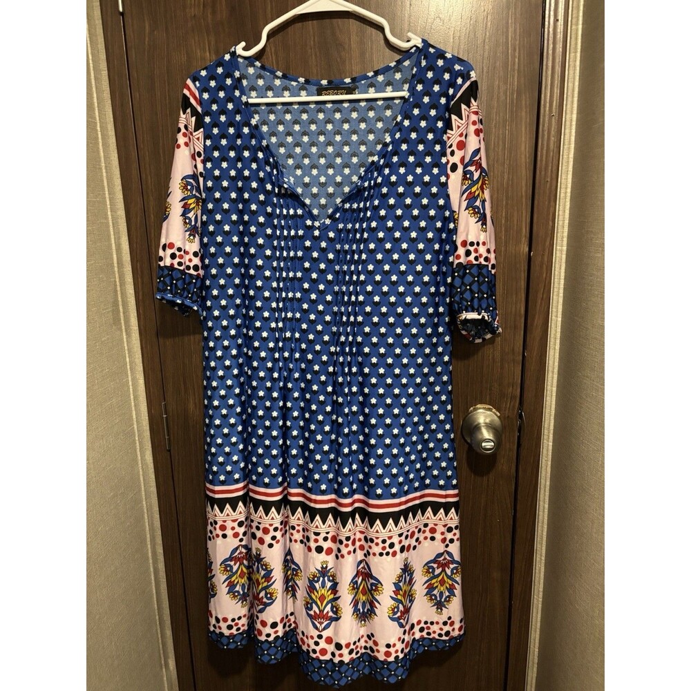 Reborn Women’s XL Boho Floral Knee Length Dress Half Sleeve Sheer V Neck